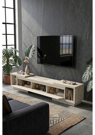 Vista Ayarlanabilir Tv Ünitesi 160-270 Cm - Uzayabilen Tv Sehpası Traverten Krem