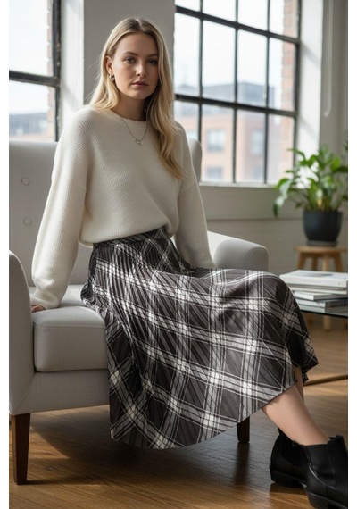Eren Style Pileli Pamuklu Dijital Piliseli Beli Lastikli Etek 95 Cm - 38-46 Siyah