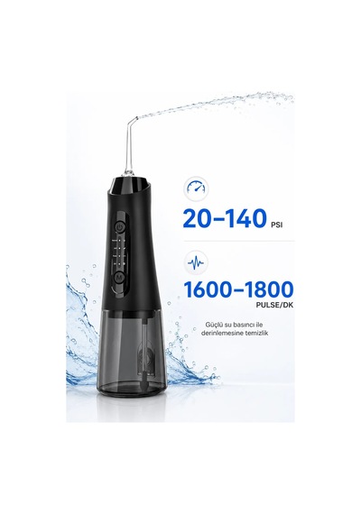 Robeve Auhma Amf11 Şarjlı Ağız Duşu 320ml Su Hazneli 4 Modlu Ipx7 Su Geçirmez Type-c Hızlı Şarjlı 5 Başlıklı Profesyonel Ağız Ve Diş Temizleme Cihazı Siyah