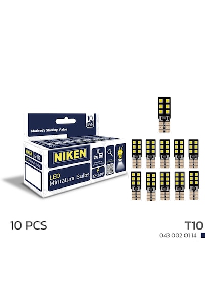 Nıken 12 - 24 Volt T10 Dipsiz Beyaz 12 Ledli Ampul Takımı - 10 Adet