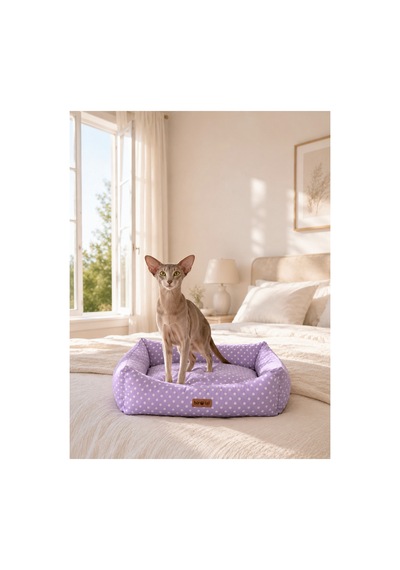 Kedi Ve Köpek Yatağı Kafa Destekli Kaydırmaz Taban Yıkanabilir Fermuarlı Minder %100 Boncuk Elyaf Lila - 880946152 M