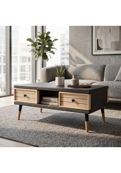 Mobenta Stria Brew: Modern Doğal Masif Orta Sehpa, 4 Çekmeceli - 110x60 An-bz Antrasit-krem Mobenta Stria Brew: Modern Doğal Masif Orta Sehpa, 4 Çekmeceli - 110x60 An-bz Antrasit-krem