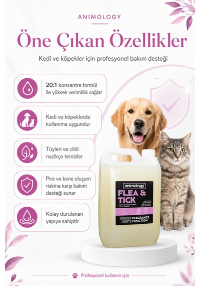 Animology Flea Tick Köpekler İçin Koruyucu Bakım Şampuanı 5 Lt - 20:1 Konsantre