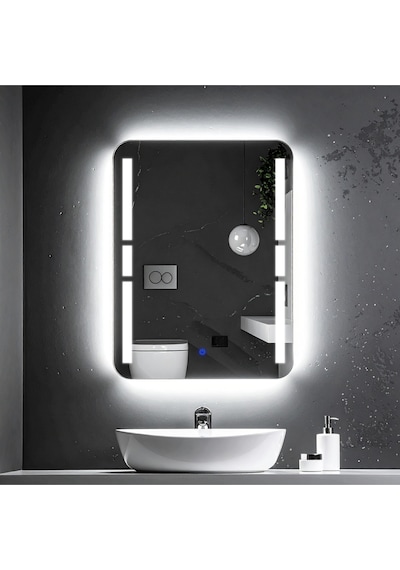 Drayno Beyaz Led'li Lazer Kumlamalı Lavabo & Banyo Aynası Dokunmatik Sensörlü 100 X 75 Cm
