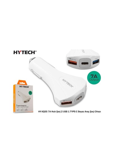 Hytech Hy-Xq55 Type-C + Çift Usb Çıkışlı Çakmak Şarj 7A Beyaz