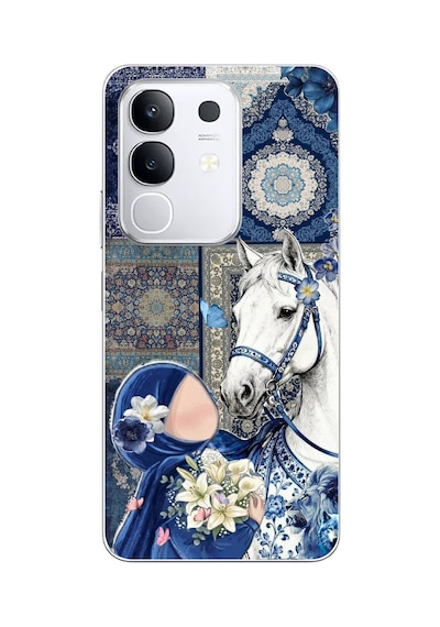 Vivo Y29 Uyumlu Geleneksel Motifli Beyaz At Baskılı Silikon Kılıf Renkli