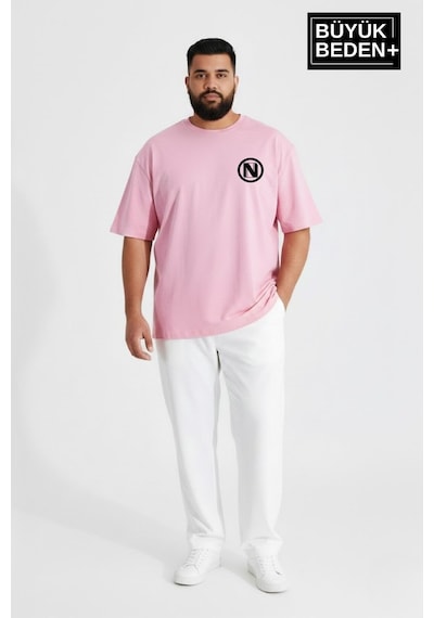 Superlife Erkek Büyük Beden N Baskılı 3xl-6xl Bisiklet Yaka Tshırt Spr26bts510-19 Pembe