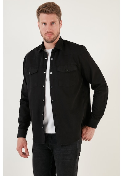 Buratti Pamuklu Regular Fit Çift Cepli Erkek Gömlek Cf24W116927 Siyah