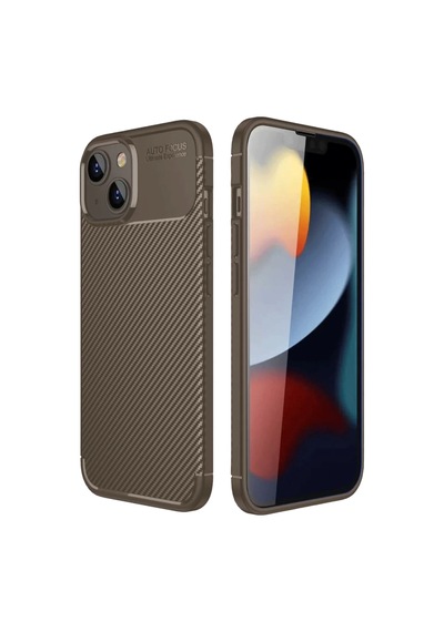 Newface Apple İphone 14 Kılıf Auto Focus Karbon Kapak - Kahverengi