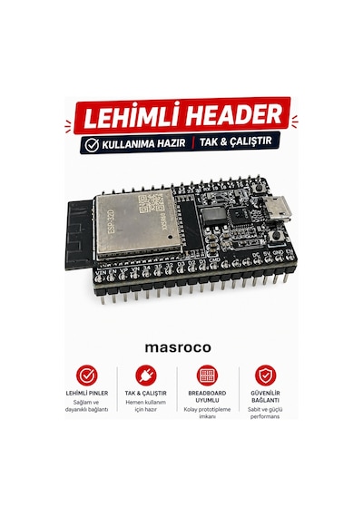 Esp32-d Wifi Bluetooth Geliştirme Kartı Devkitc V4 Siyah Pcb, Usb Kablo Dahil