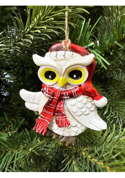Beysüs Yılbaşı Çam Ağacı Süsü Noel Şapkalı Baykuş Figürü Açık Kanatlı Diğer