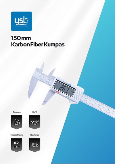 150 Mm Karbon Fiber Dijital Kumpas - Gümüş - Pil + Yedek Pil Dahil
