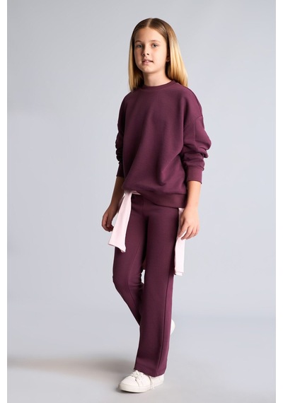 Defacto Bisiklet Yaka Sweatshirt Ve Nervürlü Pantolon 2li Takım Kız Çocuk I3868a826aupr217 Mor-pr217