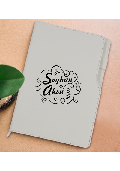 BK Gift Kişiye Özel İsimli Beyaz Termo Deri Not Defteri 15x21cm-6