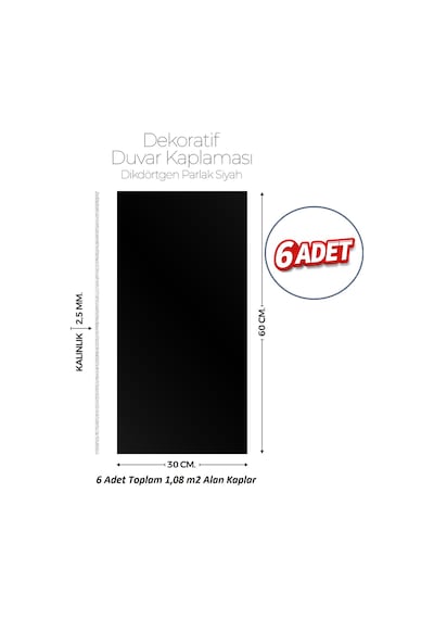 30x60 Cm Kendinden Yapışkanlı Duvar,banyo,tezgah Arası Kaplama Parlak Siyah 8812-30-6