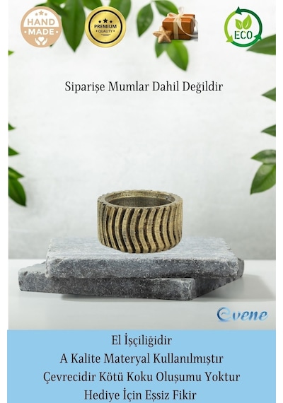 Eskitme Mumluk Şamdan 3 Adet Tealight Uyumlu Üçlü Tekerlek Model - Altın Eskitme