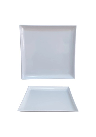 12'li Beyaz Kare Melamin Sunum Tabağı 30x30 Cm Meze, Tatlı, Ana Yemek İçin Beyaz
