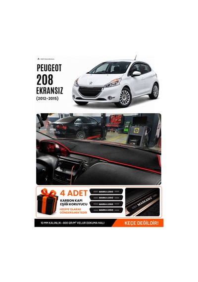 Peugeot 208 Eski Uyumlu Torpido Koruma, Torpido Örtüsü, Torpido Kılıfı - Siyah Kırmızı