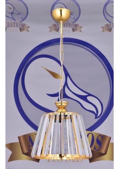 Tekli Kristal Avize Konik Gold - Krom Beyaz