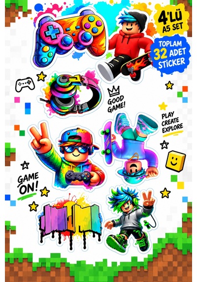 Anime Temalı Sticker Seti 4'lü A5 32 Adet Renkli Sticker Çıkartma Seti Çok Renkli