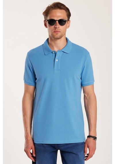 Tudors Erkek Slim Fit Dar Kesim %100 Pamuk Mavi Polo Yaka Tişört-32792 Mavi