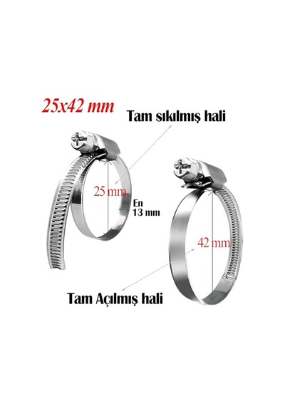 5 Adet Hortum Kelepçesi Tork Ayarlı 25x42 Mm Paslanmaz Çelik Boru Metal Kelepçe Ayarlanabilir Klips