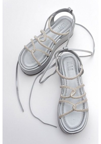 Luvishoes Titan Gri Taşlı Kadın Sandalet Gri