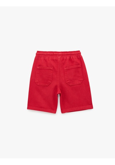 Koton Beli Bağcıklı Lastikli Slim Fit Denim Şort Kırmızı 6skb40058td