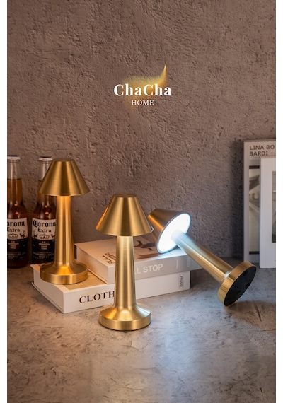 Chacha Home Pera Metal Led Masa Lambası 22x10 Cm - Lüks Dekoratif Abajur Ve Gece Lambası Gold