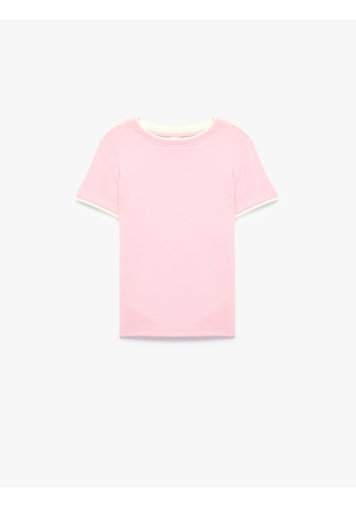 Koton Modal Karışımlı Bisiklet Yaka Kısa Kollu Slim Fit Tişört Pembe 7wkg10332ak Gül