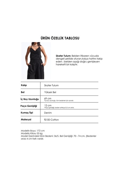 Kadın 1w6-1 Boyundan Askılı %100 Koton Denim Tulum Siyah