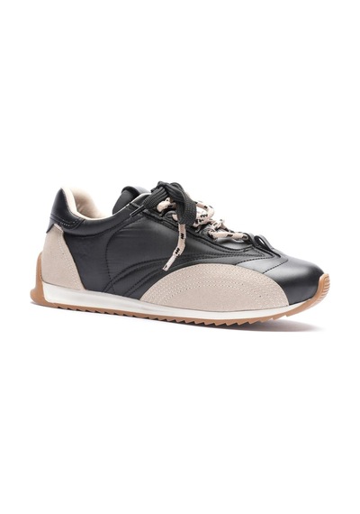 Mubiano Kadın Deri Sneaker Paraşüt Detaylı Siyah-bej Lurea Siyah/bej