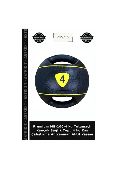 Premium Mb-100-4 Kg Tutamaçlı Kauçuk Sağlık Topu 4 Kg Kas Çalıştırma Antrenman Aktif Yaşam
