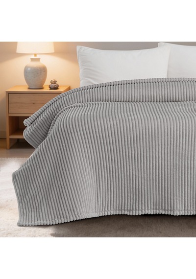 Maxstyle Çizgili Vizon Tek Kişilik Polar Battaniye Gri 150x220 Cm Renkli