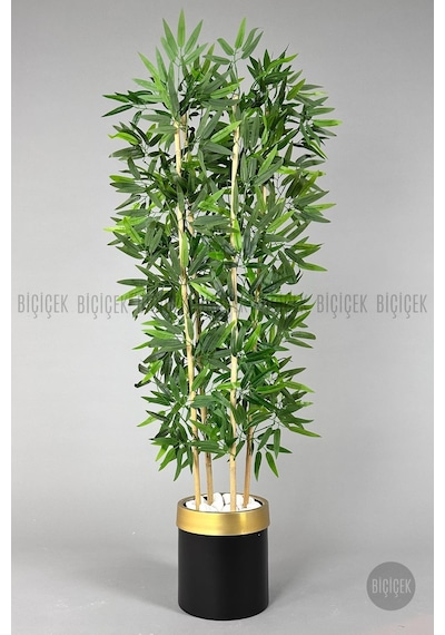 Yapay Bambu Ağacı 140cm Siyah Gold Metal Saksıda Siyah-gold