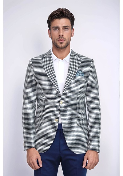 Lacivert Kazayağı Desenli Gold Renk Metal Düğmeli Slim Fit Erkek Blazer Ceket - Wessi Navy Blue Lacivert Kazayağı Desenli Gold Renk Metal Düğmeli Slim Fit Erkek Blazer Ceket - Wessi Navy Blue