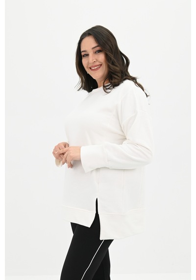 Kadın Büyük Beden Oversize Yırtmaç Detaylı Sweatshirt 1865-25 Ekru