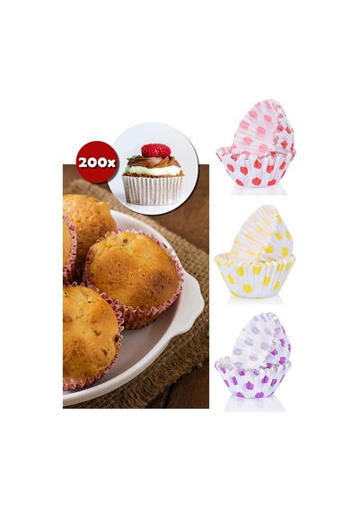 200'lü Muffin Browni Cupcake Kağıdı Kek Kalıbı Desenli 2 Paket Çok Renkli