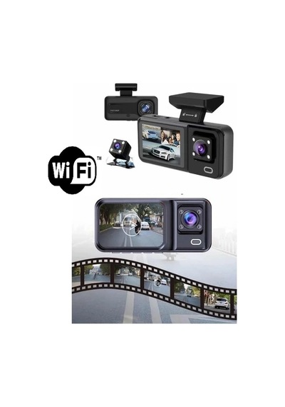 Hubrendy Çer Araç Kamerası - 3 Kameralı Wifi Ön , İç Ve Arka Full Hd Dvr Araç İçi Ekranlı Kamera