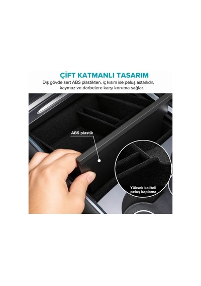 Tesery Tesla Model 3 & Y Siyah Kadife Konsol Düzenleyici Tsl-0274a Saklama Kutusu
