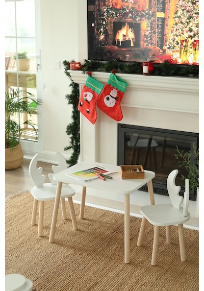 The White Deer 1 Masa + 2 Sandalye (Çocuklar için Yaz-Sil Montessori Aktivite ve Etkinlik Masa Sandalye Takımı)