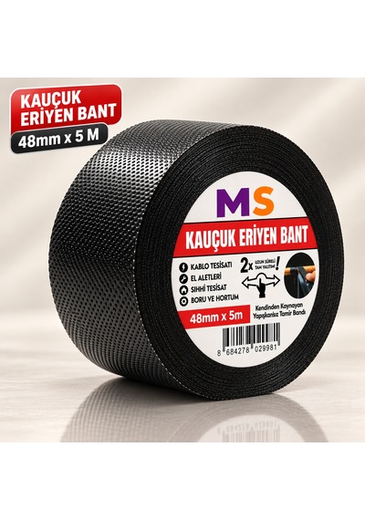 Kauçuk Eriyen Bantı Siyah 48 Mm X 5 Metre Elektrikçi Kablo Boru Hortum İzolasyon Tamir Bandı Su Geçirmez