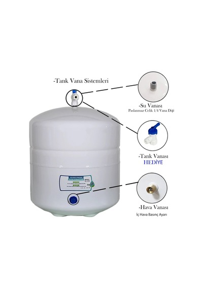 Reverse Osmosis Tezgahaltı Su Arıtma Cihazı Çelik 3.2 Tank - Vana