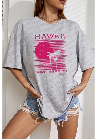 Unisex Surf Session Tasarım Tshirt Gri