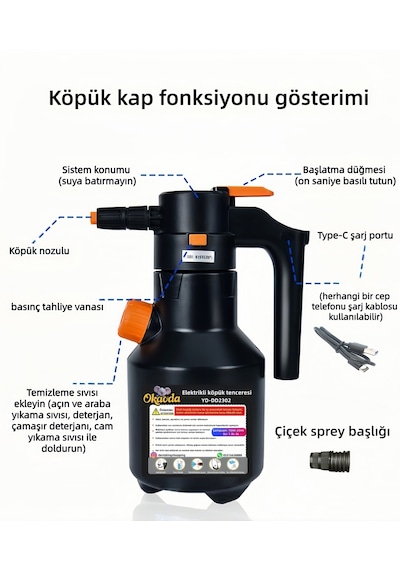 Okaoda Şarj Edilebilir Otomatik Yüksek Basınçlı Ev Tipi Araba Yıkama Temizleme Köpük Püskürtücü Makine