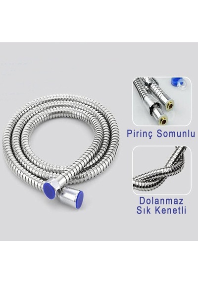Premium Kalite 150 Cm Çelik Örgülü Krom Kaplama Duş Hortumu Duş Spirali G 1/2" Gri Krom Kaplama Diğer