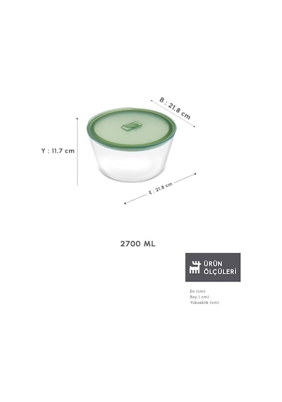 Karaca Green Yuvarlak Cam Saklama Kabı 2700 Ml Yeşil