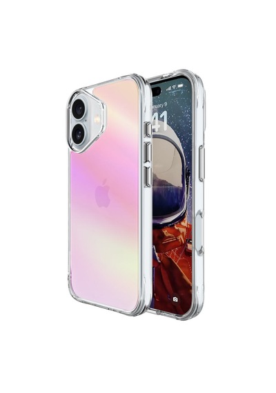 Bix iPhone Uyumlu 16 Plus Pure Rainbow Renk Geçişli Şeffaf Kılıf Çizilmeye Dayanıklı Darbe Emici Pembe