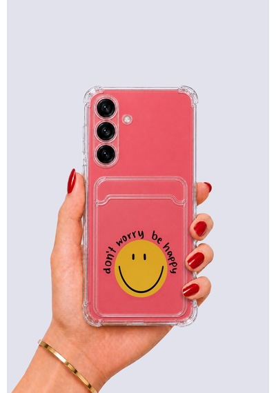 Samsung Uyumlu Galaxy S25 Kartlıklı Gülücük Desenli Kılıf Pembe