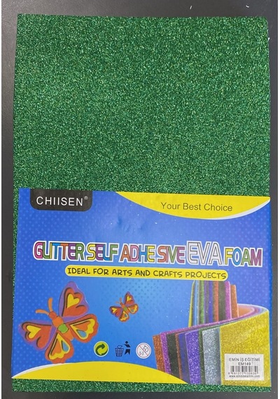 Chiisen Yeşil Simli Yapışkanlı Eva Foam Köpük Kağıt Glitter Self Adhesive Sanat Hobi El İşi Projeler İçin A4